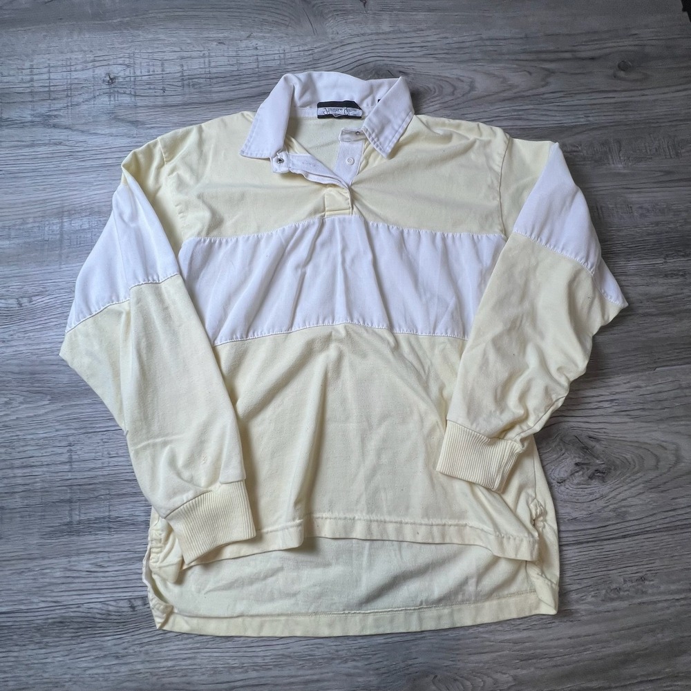 Hunter's Glen Rugby Polo Shirt Women Large Yellow White Colorblock Long Sleeve
